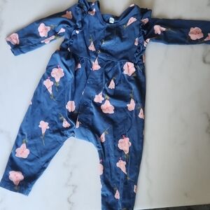 Tea Collection Floral Blue Kids Romper, Size 6-9 Months